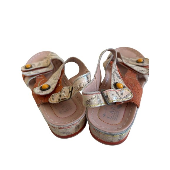 L'ARTISTE Orange Patterned Flat Sandals Size 9 / 39 - Picture 7 of 7